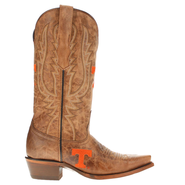 Women's University of Tennessee Vols Tan Leather Snip Toe Cowgirl Boots by Vaccari