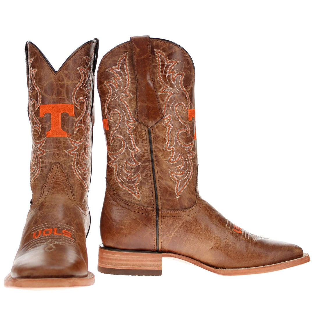 Men's University of Tennessee Vols Tan Leather Square Toe Cowboy Boots by Vaccari