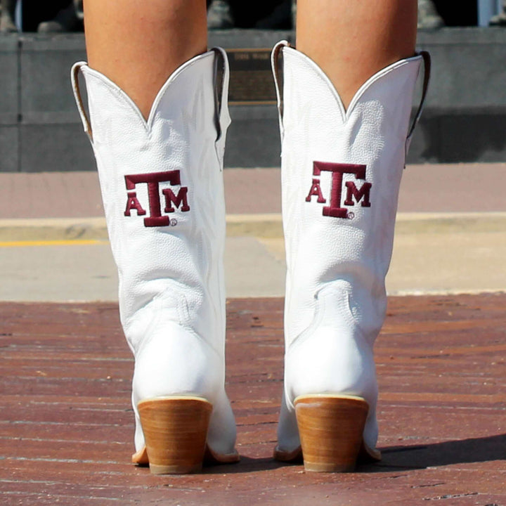 Women's Texas A&M Aggies All White Pointed Toe Cowgirl Boots Leighton by Vaccari