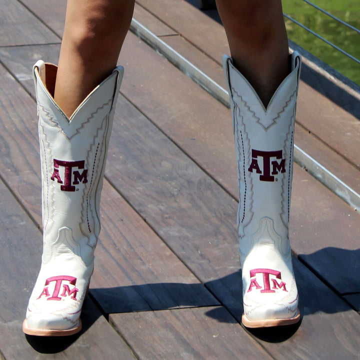 Women's Texas A&M Aggies Cowgirl Boots | TAMU White Snip Toe Boots | Officially Licensed | Naomi