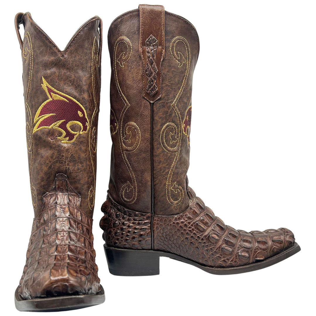 Men's Texas State University Bobcats Cowboy Boots | Mocha JW Toe Hornback American Alligator Boots | Officially Licensed | David