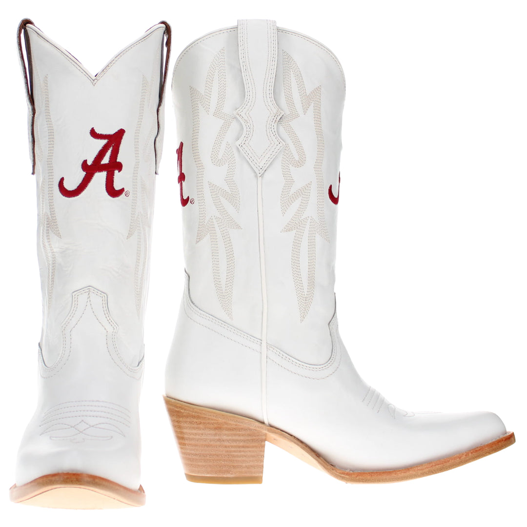 Women's University of Alabama All White Pointed Toe Cowgirl Boots Leighton Vaccari University