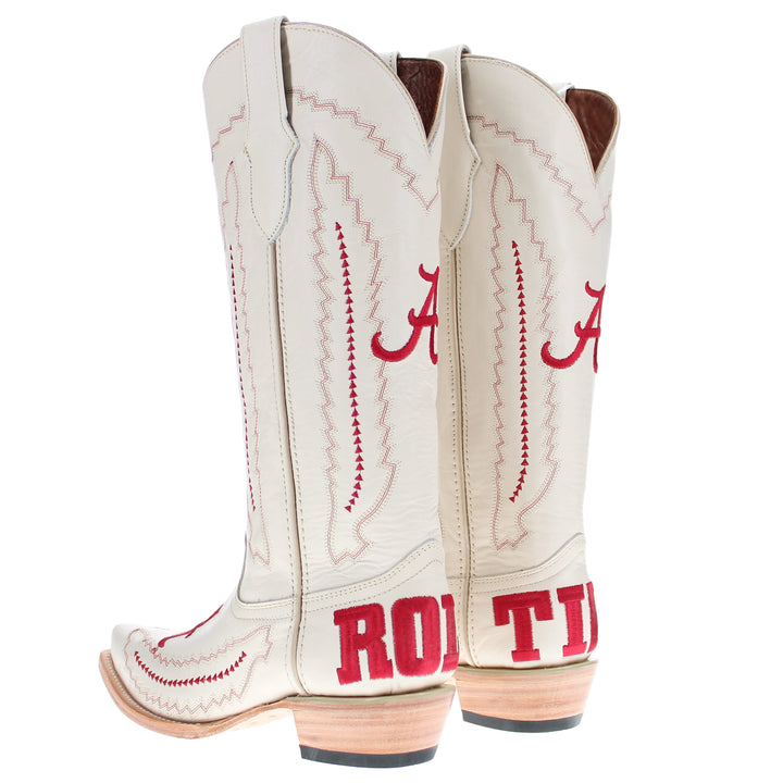 Women's University of Alabama Crimson Tide Bone Leather Snip Toe Cowgirl Boots by Vaccari