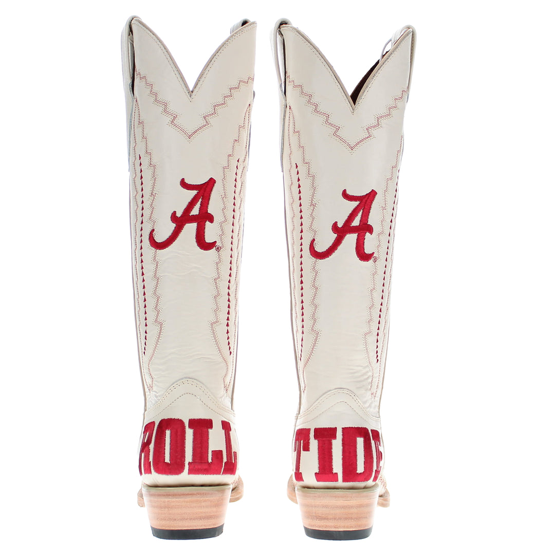 Women's University of Alabama Crimson Tide Bone Leather Snip Toe Cowgirl Boots by Vaccari