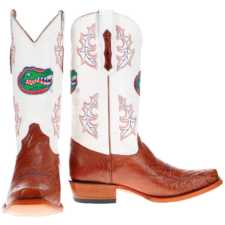 Men's University of Florida Gators Cowboy Boots | Cognac JW toe Smooth Ostrich Boots | Officially Licensed | Brooks