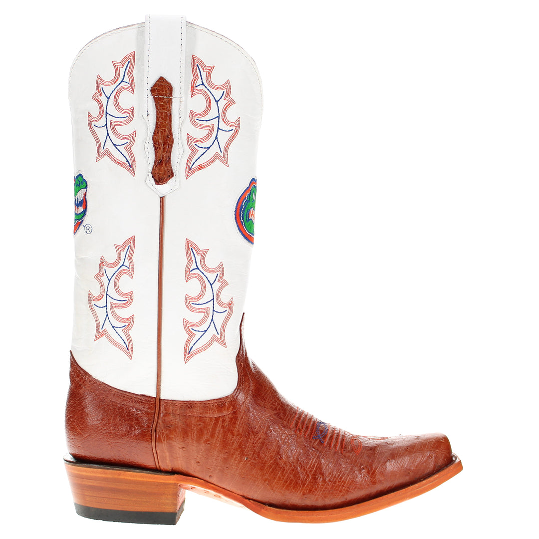 Men's University of Florida Gators Cowboy Boots | Cognac JW toe Smooth Ostrich Boots | Officially Licensed | Brooks