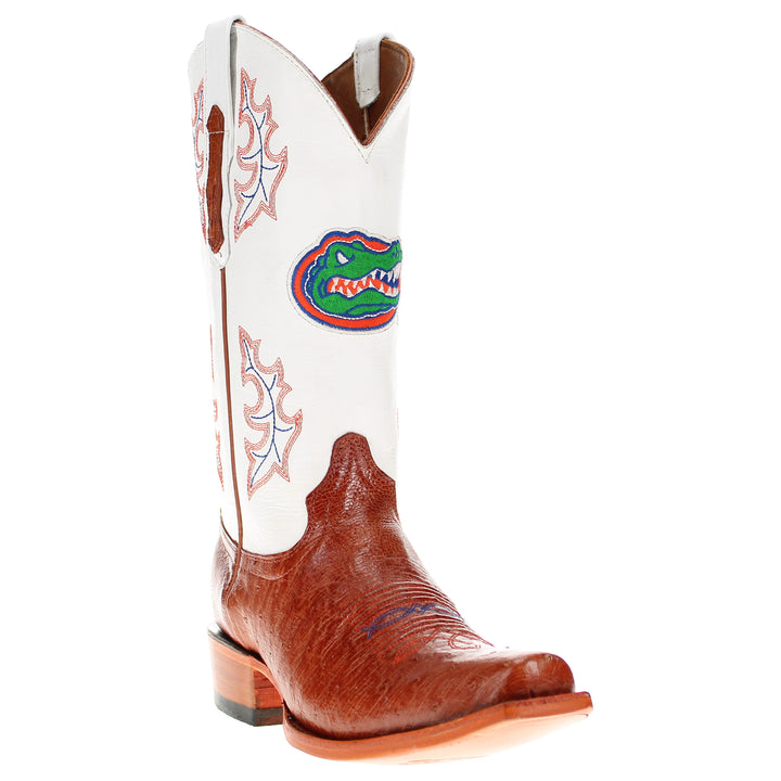 Men's University of Florida Gators Cowboy Boots | Cognac JW toe Smooth Ostrich Boots | Officially Licensed | Brooks