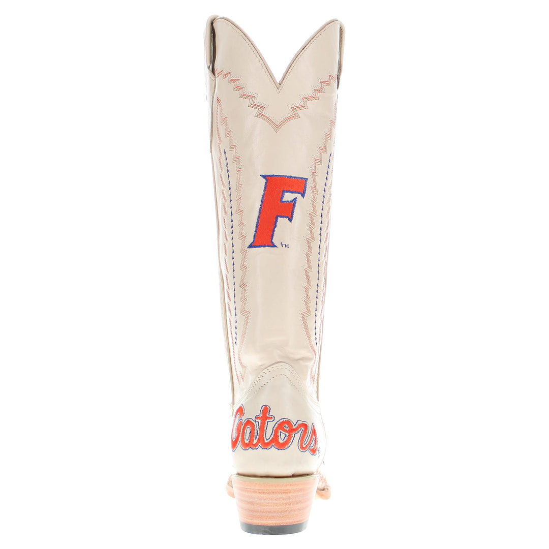 Women's University of Florida Gators Bone Leather Cowgirl Snip Toe Boots by Vaccari