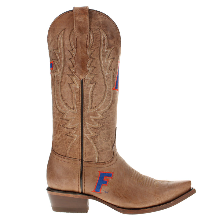 Women's University of Florida Gators Tan Leather Snip Toe Cowgirl Boots by Vaccari