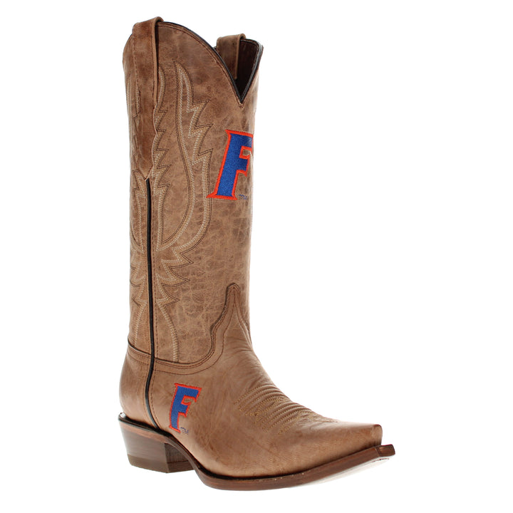 Women's University of Florida Gators Tan Leather Snip Toe Cowgirl Boots by Vaccari