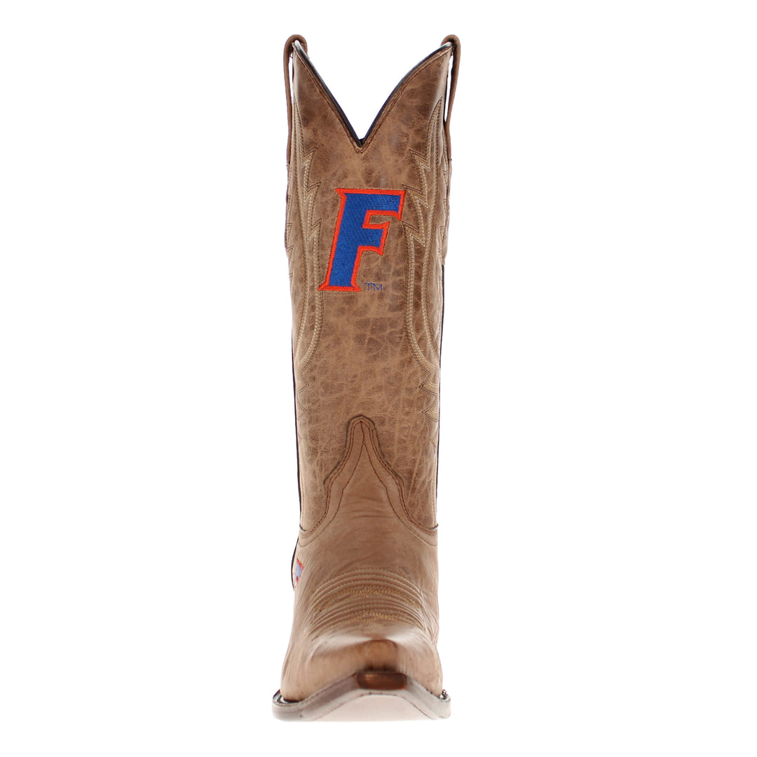 Women's University of Florida Gators Tan Leather Snip Toe Cowgirl Boots by Vaccari