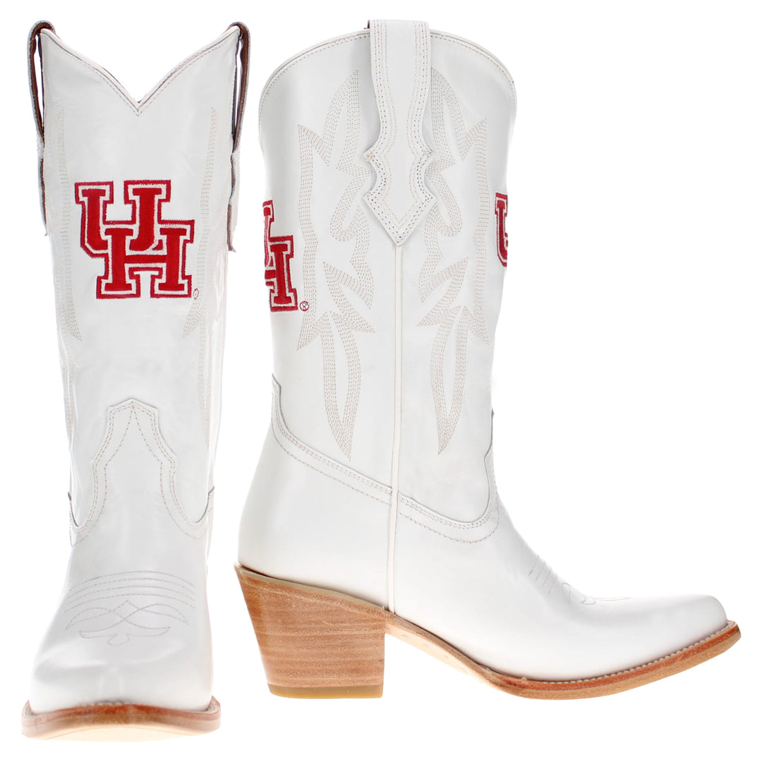 Women's University of Houston All White Pointed Toe Cowgirl Boots Leighton Vaccari University