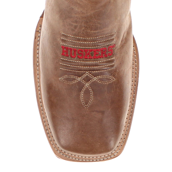 Men's University of Nebraska Cornhuskers Tan Leather Square Toe Cowboy Boots by Vaccari