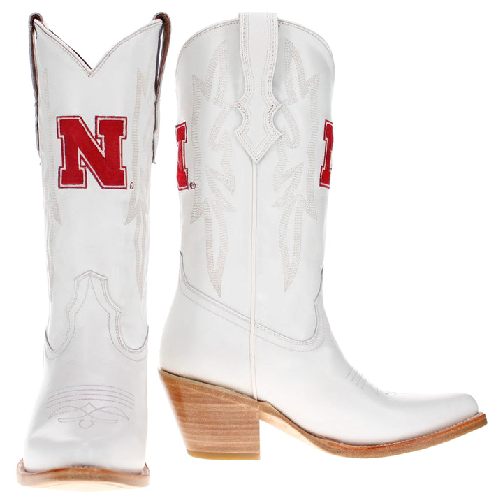 Women's University of Nebraska Cornhuskers All White Pointed Toe Cowgirl Boots Leighton Vaccari University