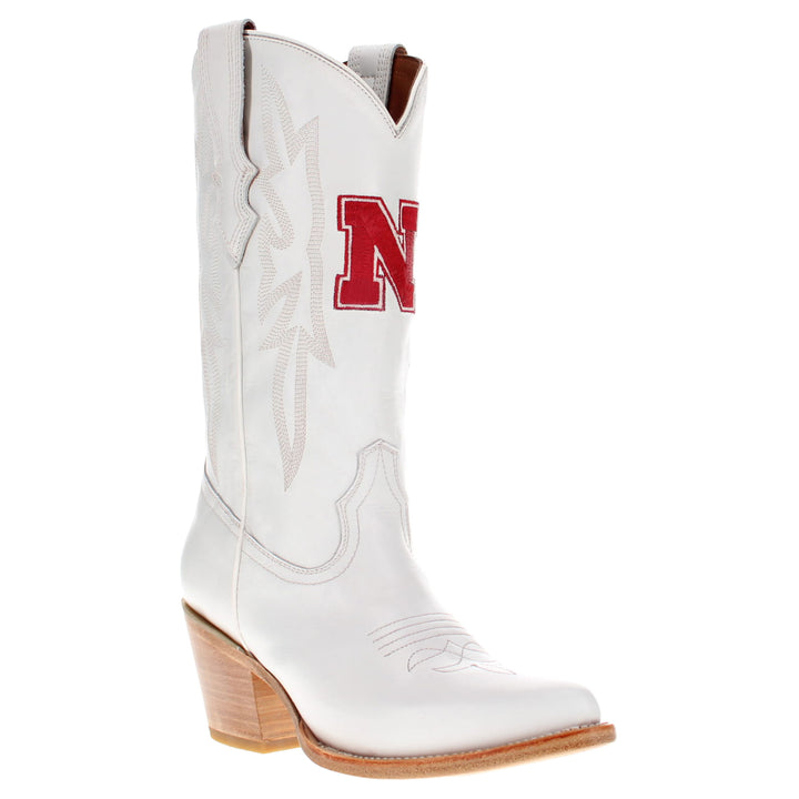 Women's University of Nebraska Cornhuskers All White Pointed Toe Cowgirl Boots Leighton Vaccari University