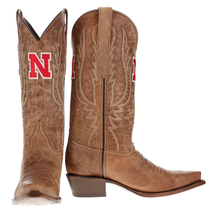 Women's University of Nebraska Cornhuskers Tan Leather Snip Toe Cowgirl Boots by Vaccari