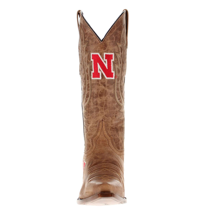 Women's University of Nebraska Cornhuskers Tan Leather Snip Toe Cowgirl Boots by Vaccari