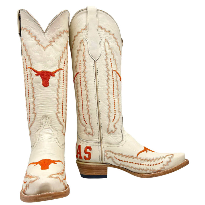 Women's University of Texas Longhorns Cowgirl Boots | UT White Snip Toe Boots | Officially Licensed | Naomi