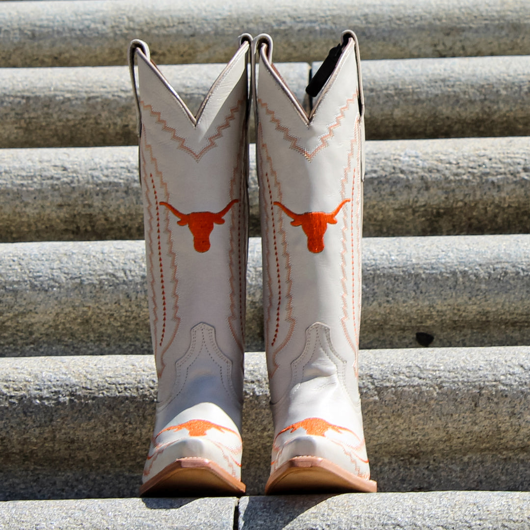 Women's University of Texas Longhorns Cowgirl Boots | UT White Snip Toe Boots | Officially Licensed | Naomi