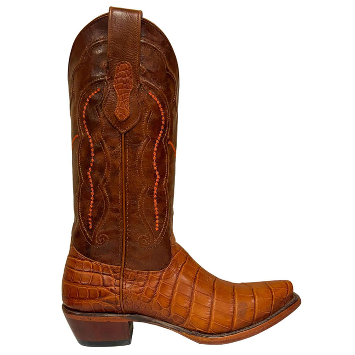 Women's University of Texas Burnt Orange Cognac American Alligator Snip Toe Cowgirl Boots Olivia by Vaccari