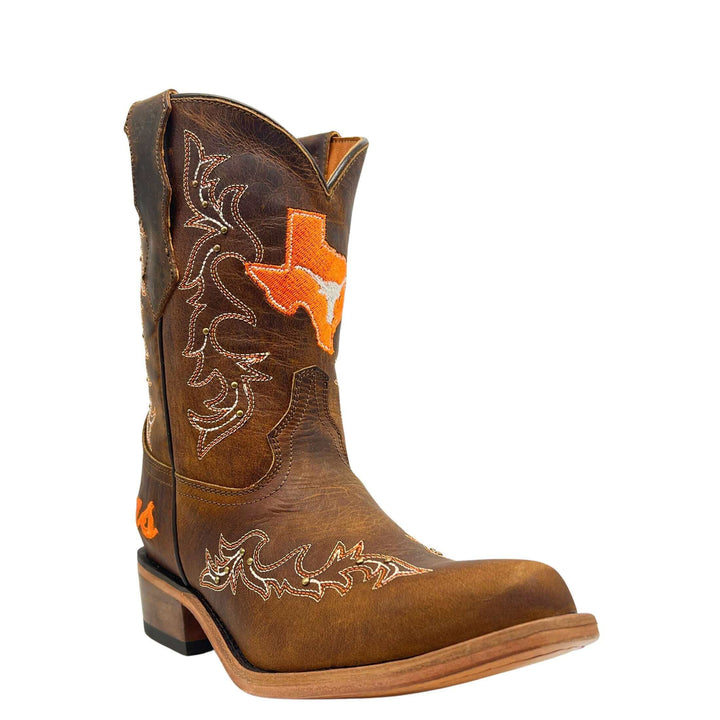Kids University of Texas Longhorns Cowgirl Boots | Gold studs Tan Snip Toe Boots | Officially Licensed | Amelia