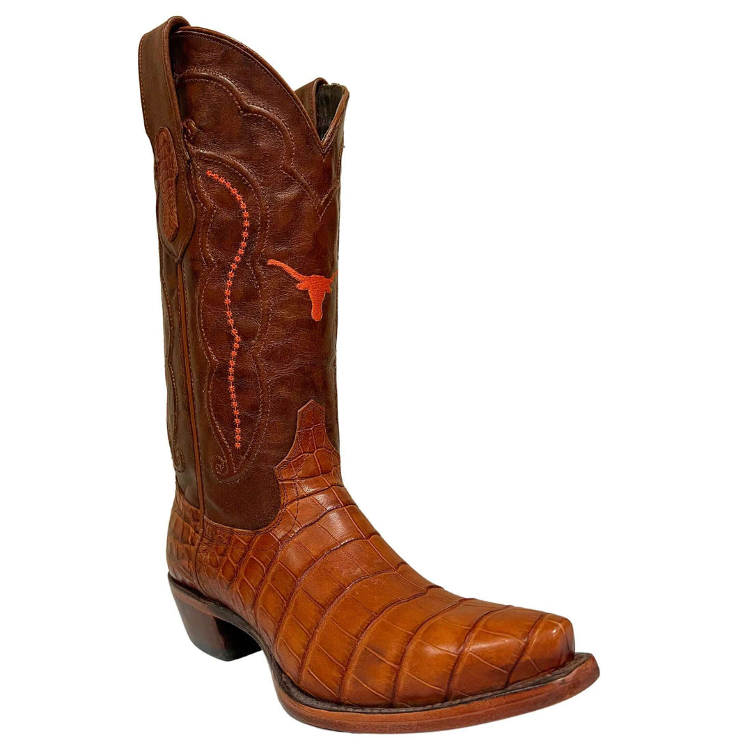 Women's University of Texas Burnt Orange Cognac American Alligator Snip Toe Cowgirl Boots Olivia by Vaccari