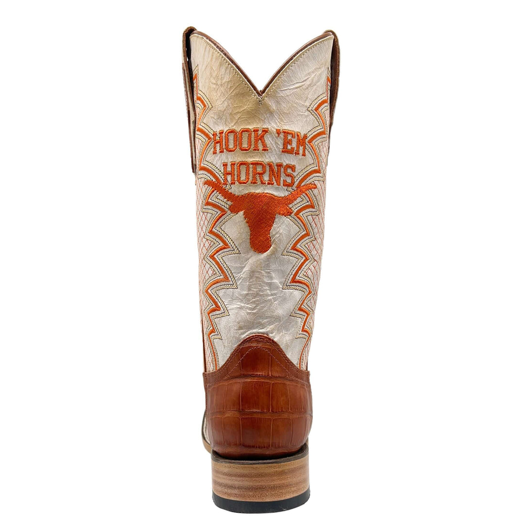 Men's University of Texas Longhorns Cowboy Boots | UT Cognac Square Toe American Alligator Boots | Officially Licensed | Parker