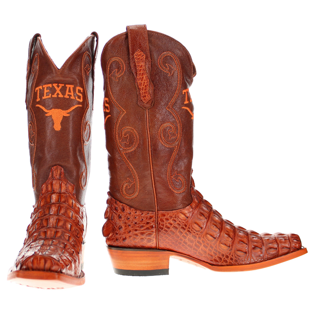 Men's University of Texas Longhorns Cognac Hornback American Alligator Cowboy Boots David by Vaccari #select-a-toe_jw