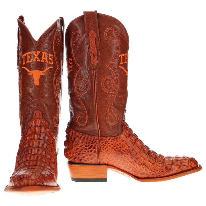 Men's University of Texas Longhorns Cognac Hornback American Alligator Cowboy Boots David by Vaccari #select-a-toe_round