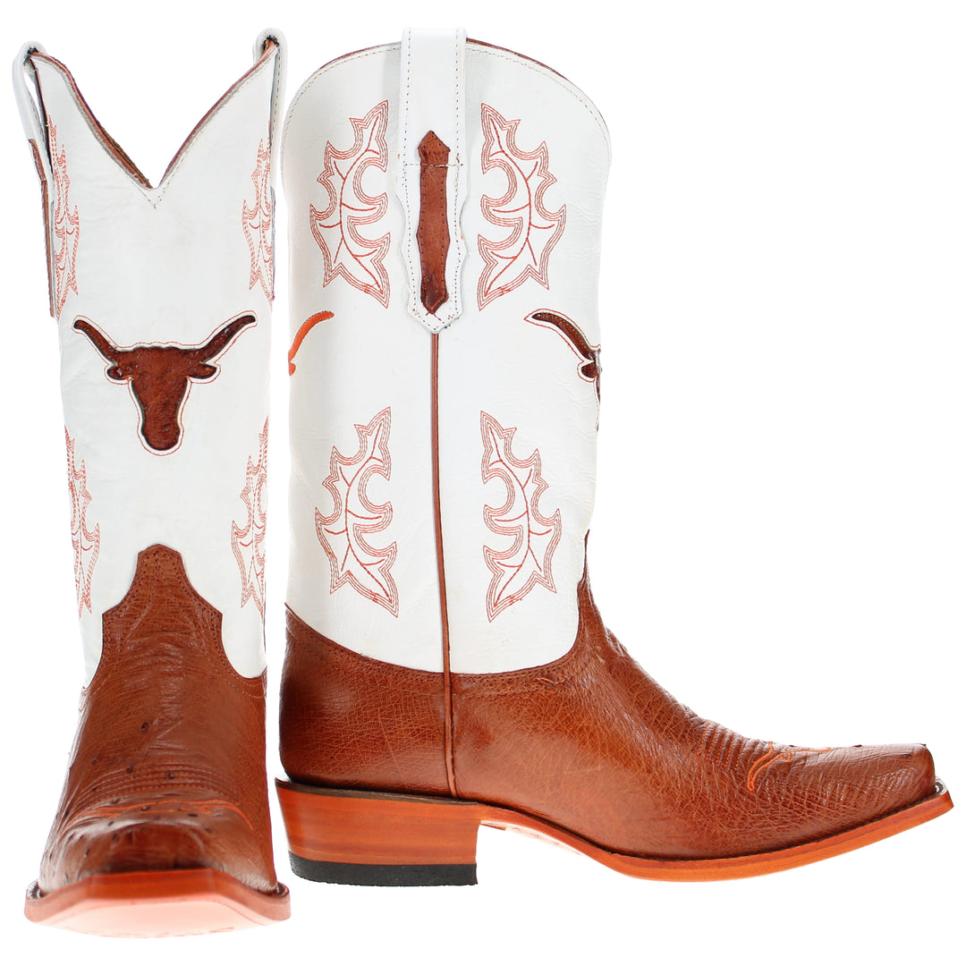 Men's University of Texas Longhorns Cognac Smooth Ostrich Cowboy Boots Brooks by Vaccari #select-a-toe_jw