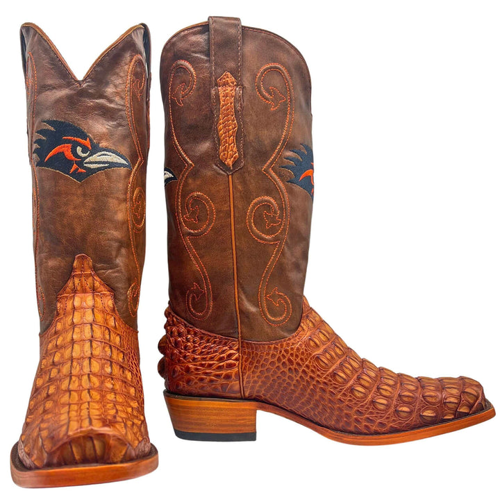 Men's University of Texas at San Antonio Road Runners Cowboy Boots | Cognac JW Toe Hornback American Alligator Boots | Officially Licensed | David