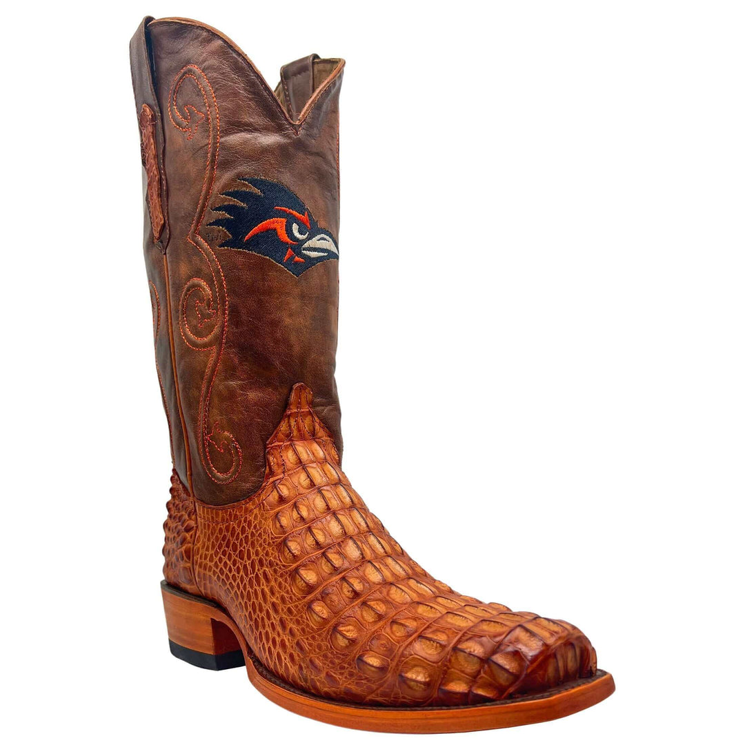 Men's University of Texas at San Antonio Road Runners Cowboy Boots | Cognac JW Toe Hornback American Alligator Boots | Officially Licensed | David