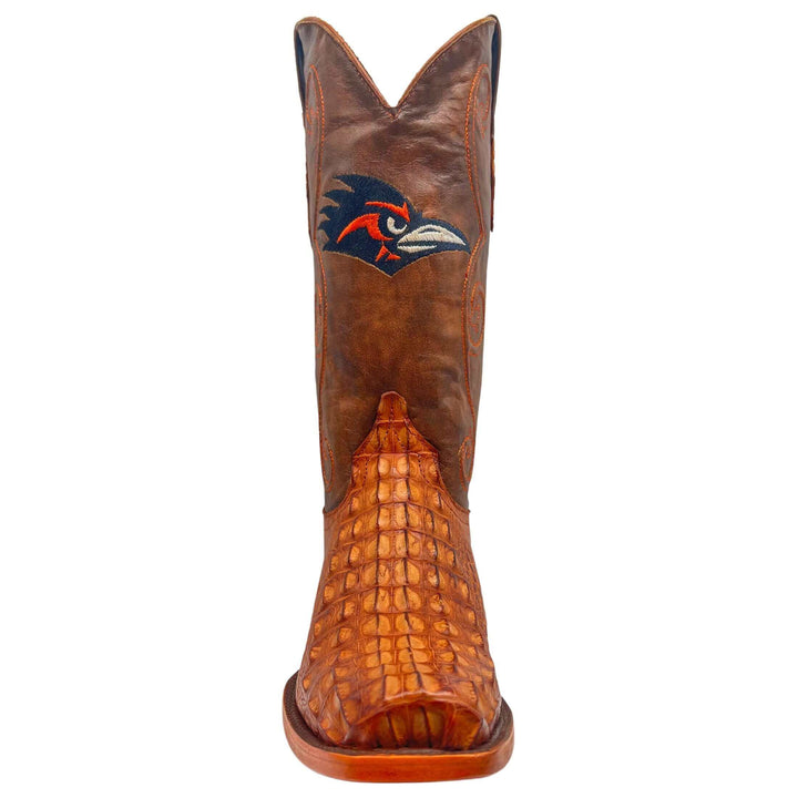 Men's University of Texas at San Antonio Road Runners Cowboy Boots | Cognac JW Toe Hornback American Alligator Boots | Officially Licensed | David