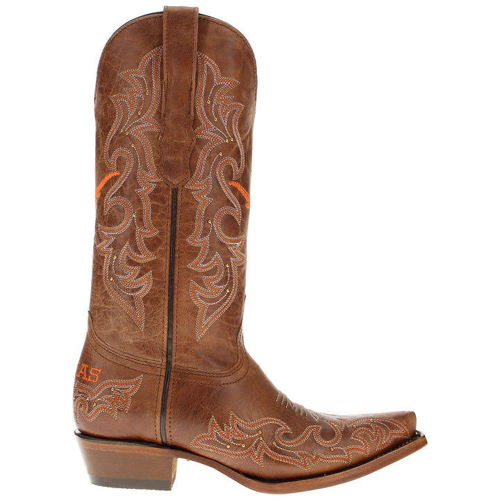 Women's University of Texas Longhorns Cowgirl Boots | Gold studs Tan Snip Toe Boots | Officially Licensed | Annie