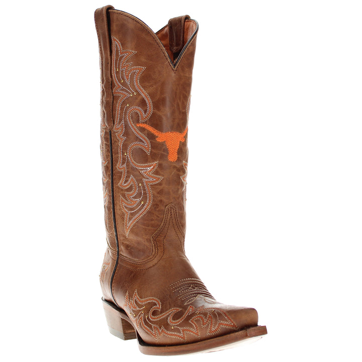 Women's University of Texas Longhorns Cowgirl Boots | Gold studs Tan Snip Toe Boots | Officially Licensed | Annie