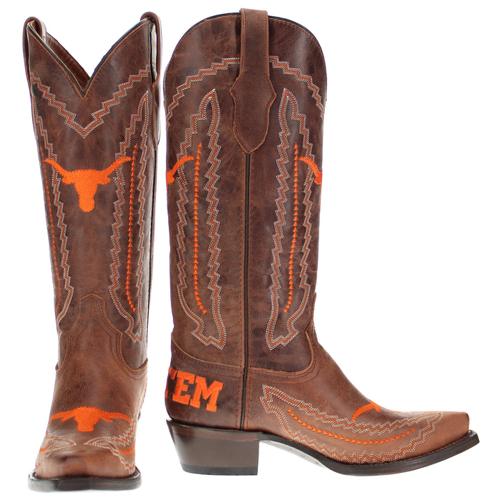 Women's University of Texas Longhorns Cowgirl Boots | Brown Snip Toe Boots | Officially Licensed | Naomi