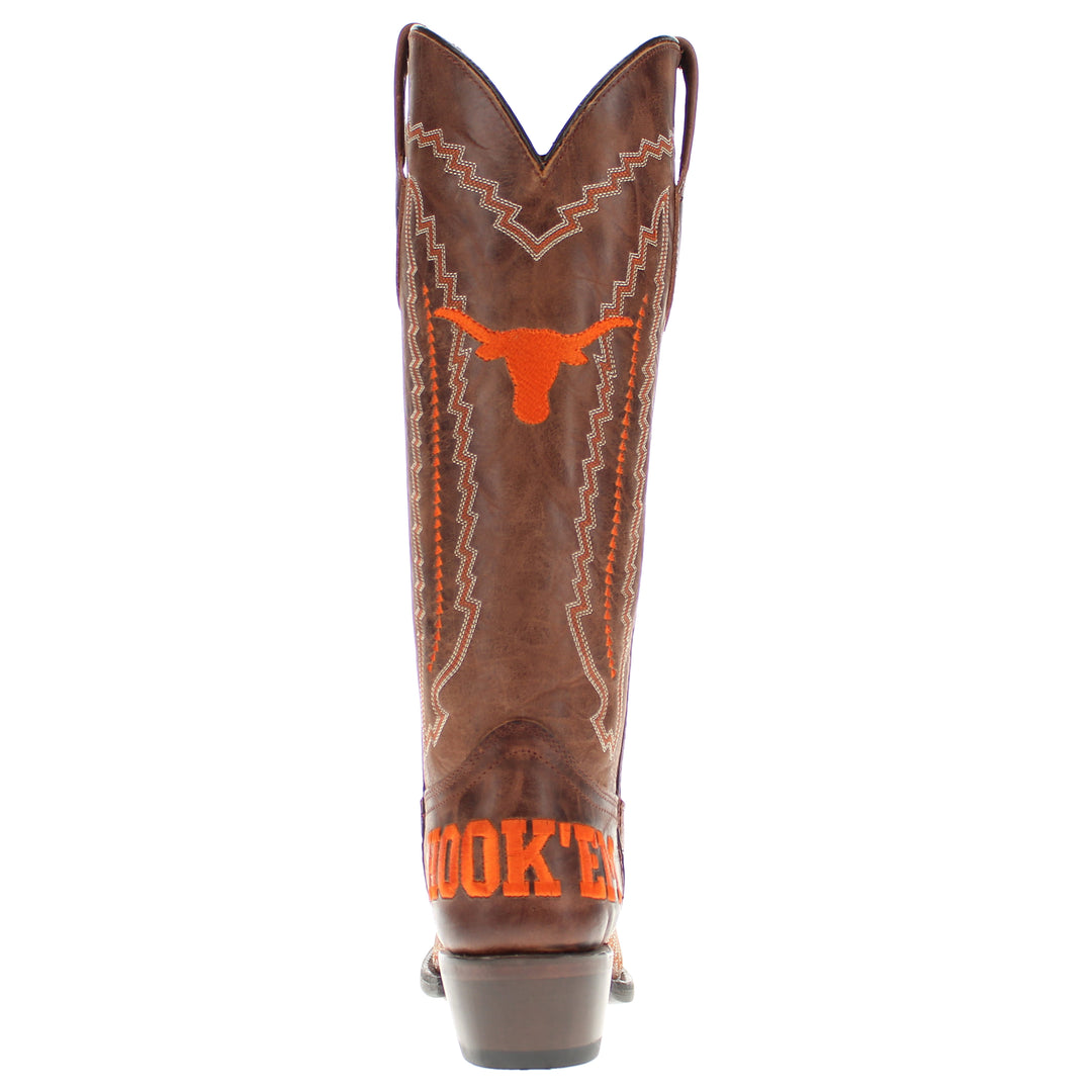 Women's University of Texas Longhorns Cowgirl Boots | Brown Snip Toe Boots | Officially Licensed | Naomi