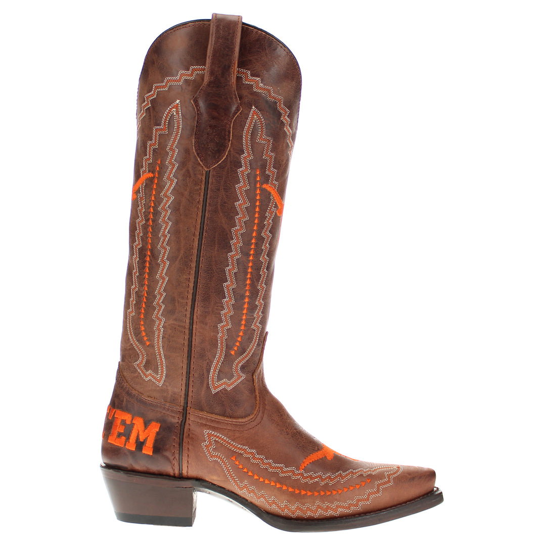 Women's University of Texas Longhorns Cowgirl Boots | Brown Snip Toe Boots | Officially Licensed | Naomi