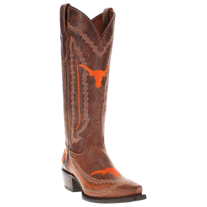 Women's University of Texas Longhorns Cowgirl Boots | Brown Snip Toe Boots | Officially Licensed | Naomi