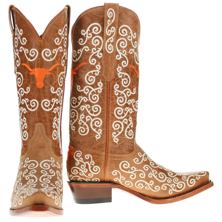 Women's University of Texas Longhorns Cowgirl Boots | Tan Snip Toe Boots | Officially Licensed | Claire