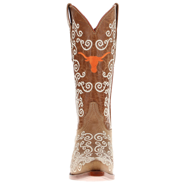 Women's University of Texas Longhorns Cowgirl Boots | Tan Snip Toe Boots | Officially Licensed | Claire