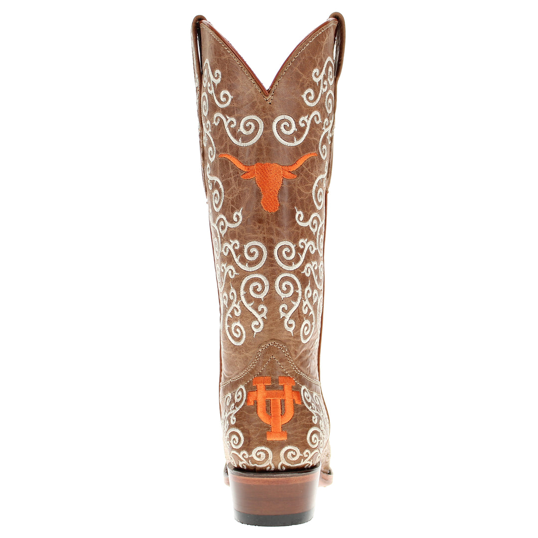 Women's University of Texas Longhorns Cowgirl Boots | Tan Snip Toe Boots | Officially Licensed | Claire