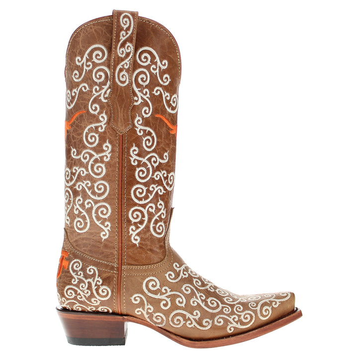 Women's University of Texas Longhorns Cowgirl Boots | Tan Snip Toe Boots | Officially Licensed | Claire