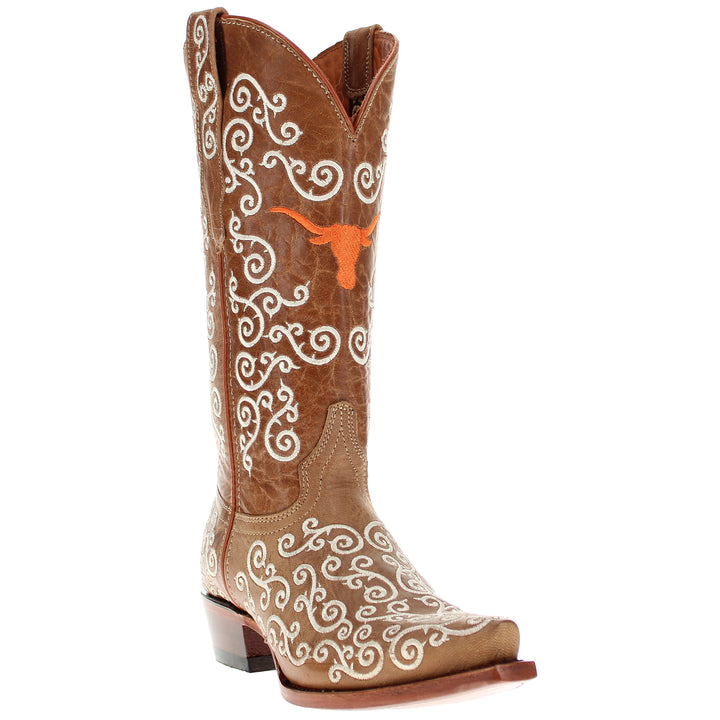 Women's University of Texas Longhorns Cowgirl Boots | Tan Snip Toe Boots | Officially Licensed | Claire