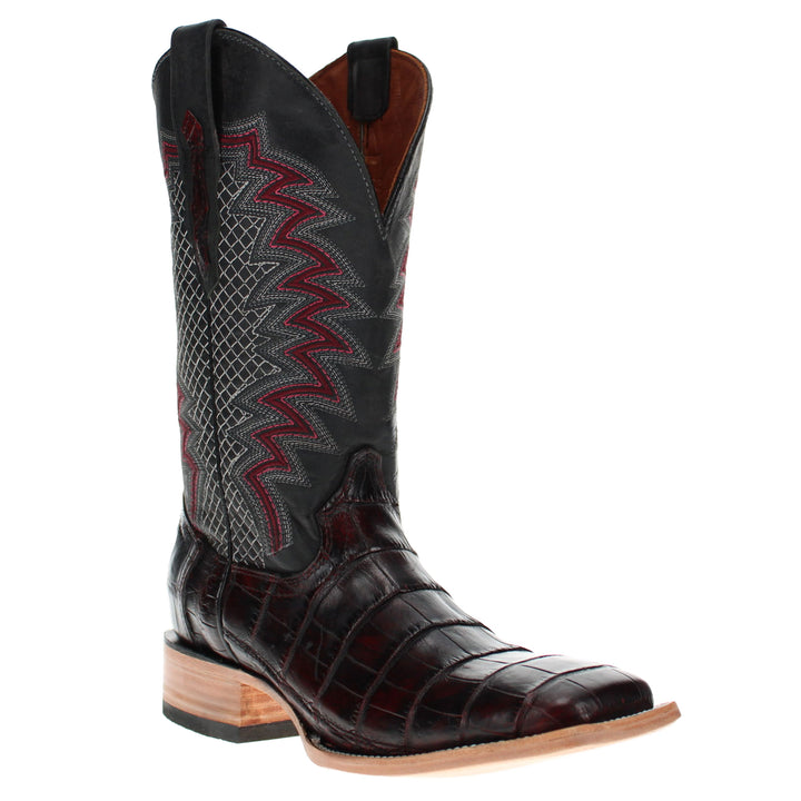 Mens Black Cherry American Alligator Belly Tail Square Toe Cowboy Boots with Similar Look to Caiman by Vaccari