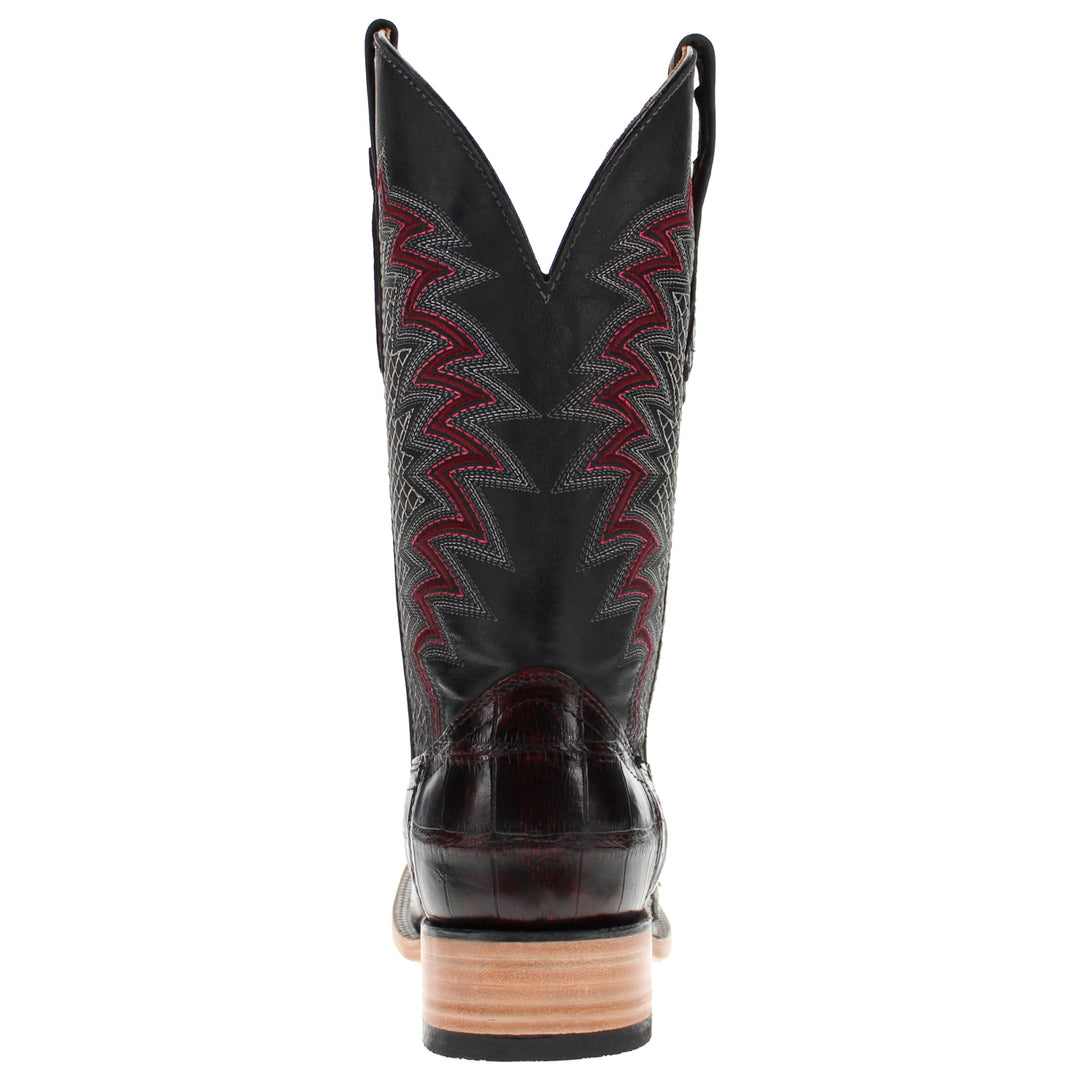 Mens Black Cherry American Alligator Belly Tail Square Toe Cowboy Boots with Similar Look to Caiman by Vaccari