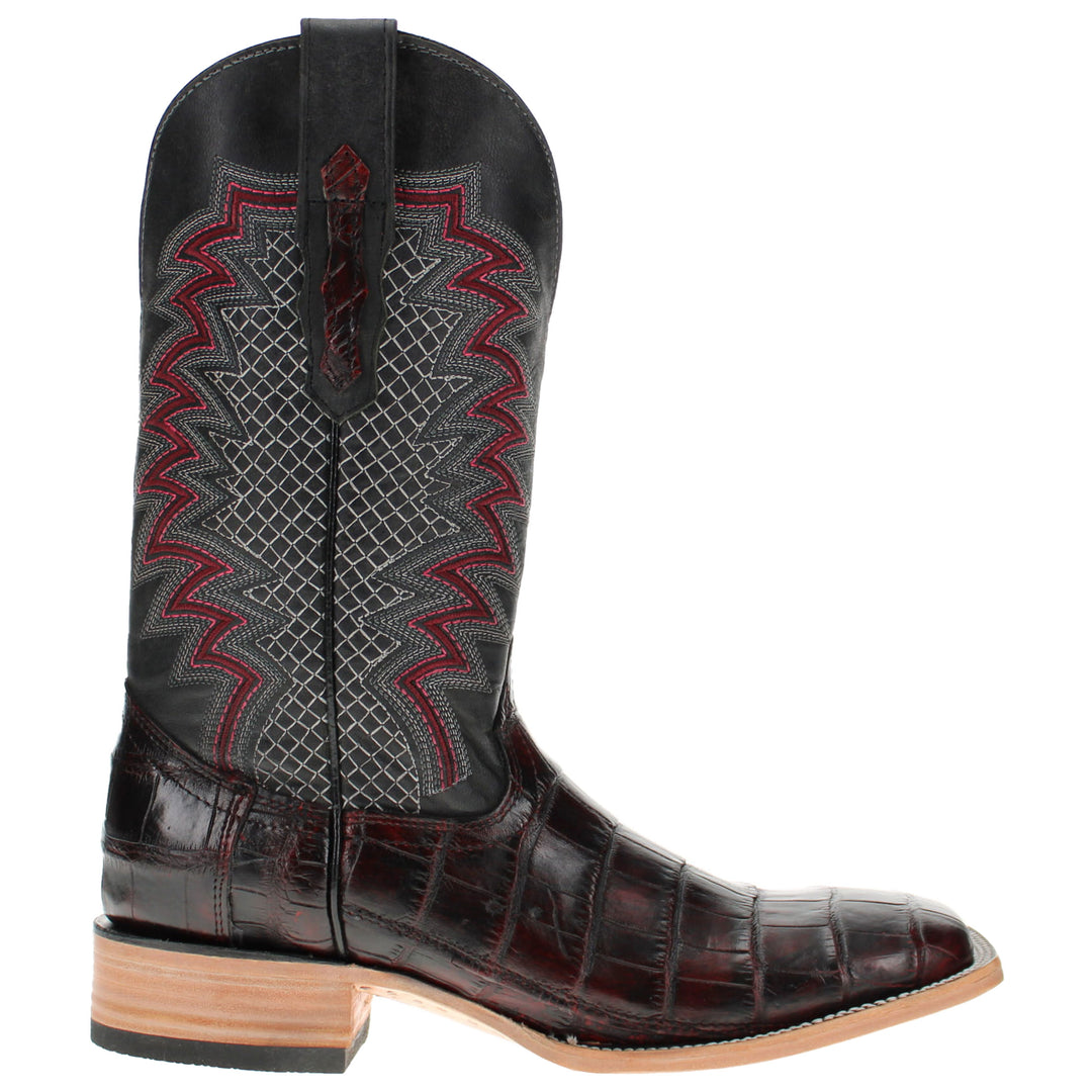 Mens Black Cherry American Alligator Belly Tail Square Toe Cowboy Boots with Similar Look to Caiman by Vaccari