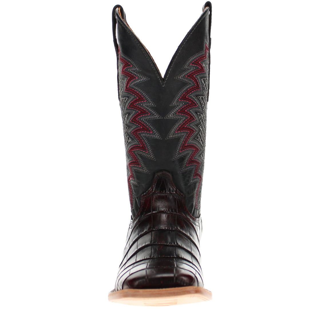 Mens Black Cherry American Alligator Belly Tail Square Toe Cowboy Boots with Similar Look to Caiman by Vaccari