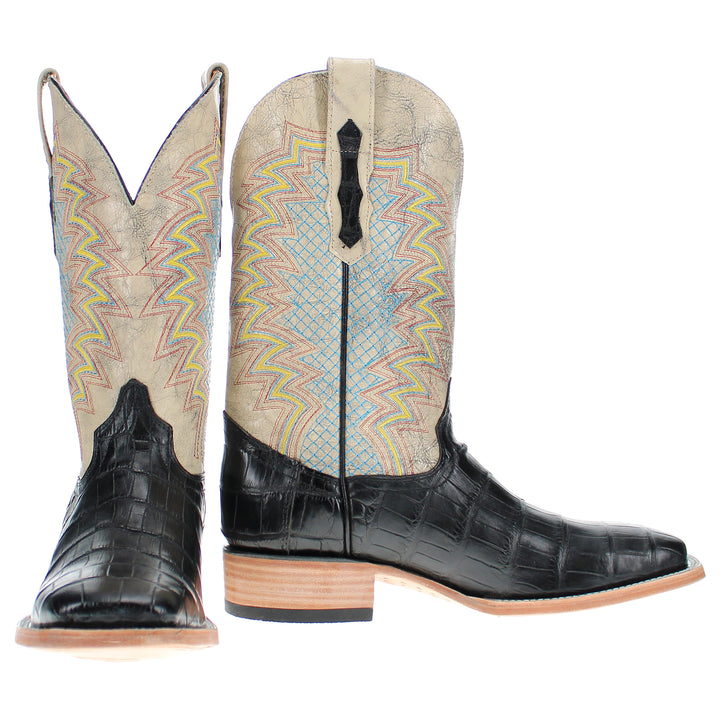 Mens Black American Alligator Belly Tail Square Toe Cowboy Boots That Looks Similar to Caiman by Vaccari