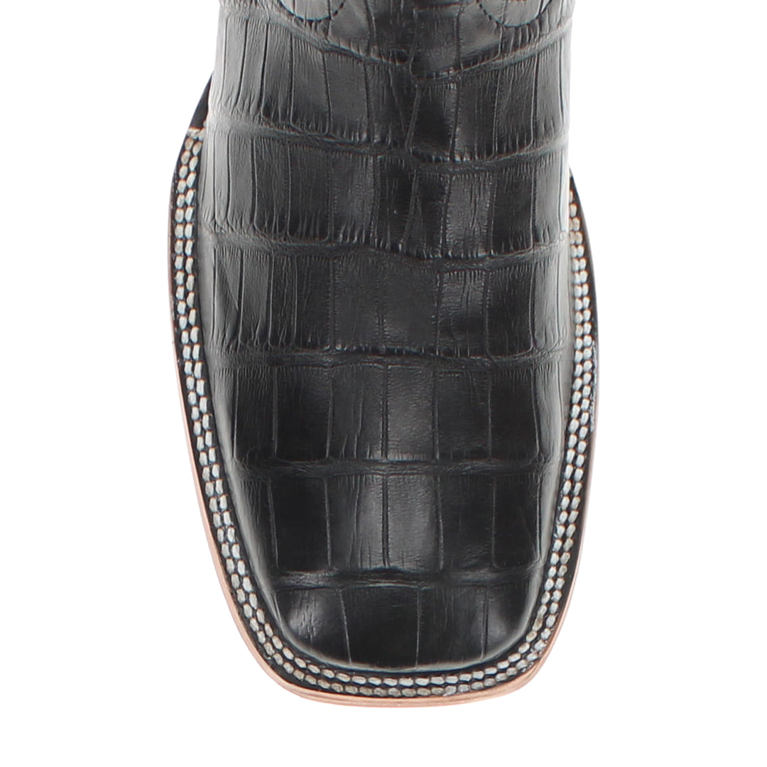 Mens Black American Alligator Belly Tail Square Toe Cowboy Boots That Looks Similar to Caiman by Vaccari